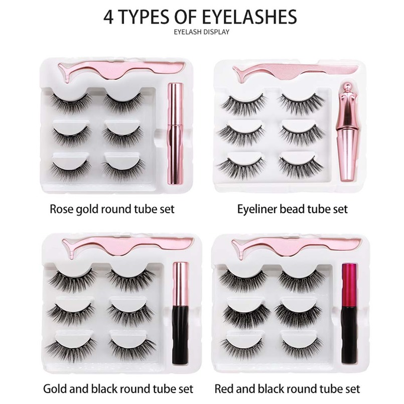 3 Pairs Magnetic Eyelashes False Lashes Liquid Eyeliner Tweezer Eye Makeup Set 3D Magnet Natural Magnetic Eyelashes Reusable No Glue Needed Pestanas M
