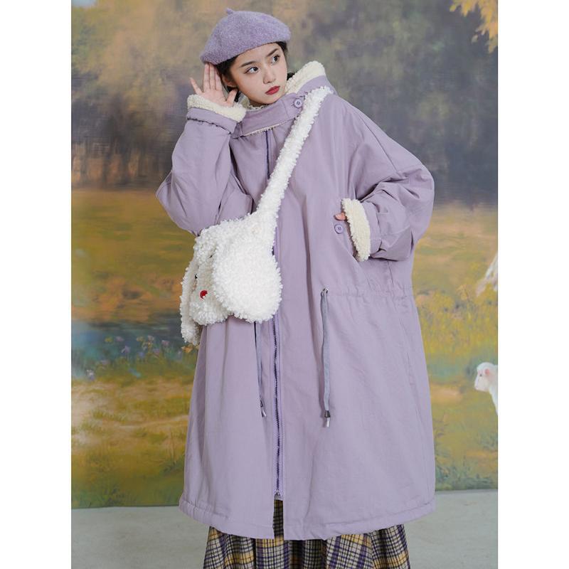 Women's Down & Parkas Winter 2021 Female Students Korean Version Loose Padded Jacket Imitation Lamb Wool Coat Over The Knee Parka