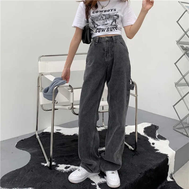 Wide Leg Black High Waist Women Jeans Denim Clothing Blue Streetwear Vintage Quality Harajuku Straight Pants 210809