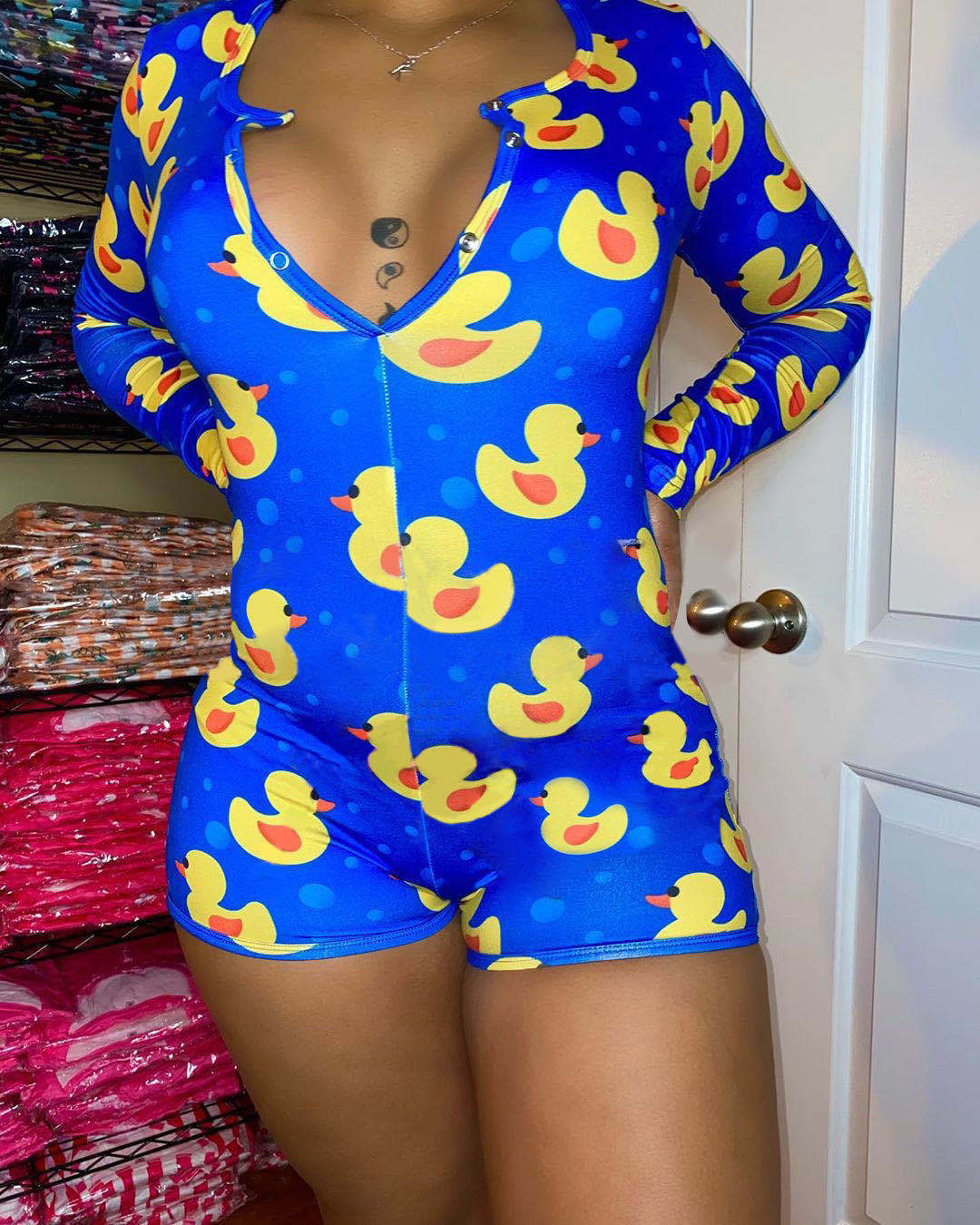 XL-5XL Plus Size Women Clothing Jumpsuits Home Bodysuit Pajama Onesies Fashion Amarson Element Printing Sexy Large Size 822