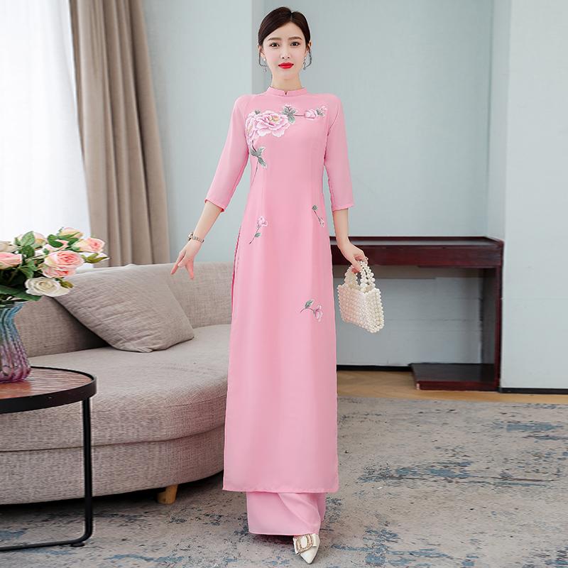 Ethnic Clothing 2021 Woman Aodai Vietnam Traditional Ao Dai Flower Print Qipao Dress Set Women Dresses Improved Cheongsam
Ethnic Clothing 2021 Woman Aodai Vietnam Traditional Ao Dai Flower Print Qipao Dress Set Women Dresses Improved Cheongsam