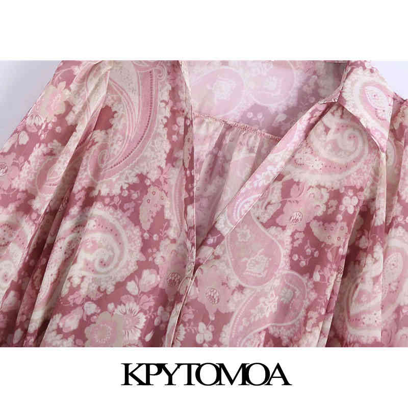 Women Chic Fashion With Belt Paisley Print Chiffon Midi Dress Long Sleeve Side Vents Female Dresses Mujer 210420