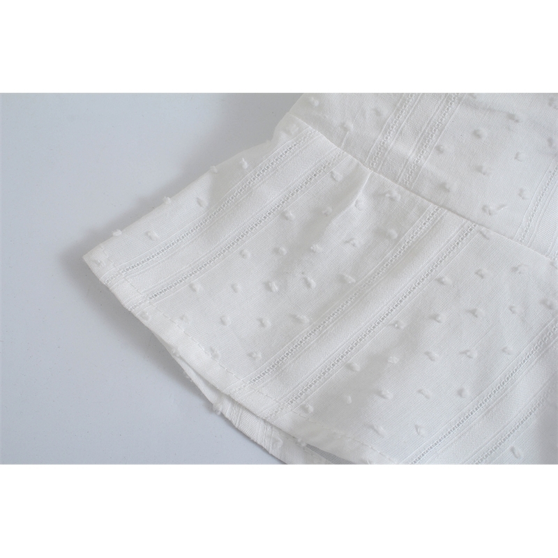 White Puff Sleeve Hollow Out French Mini Dress Summer Women's Square Neck Open Back Drawstring Cotton Vestido 210514