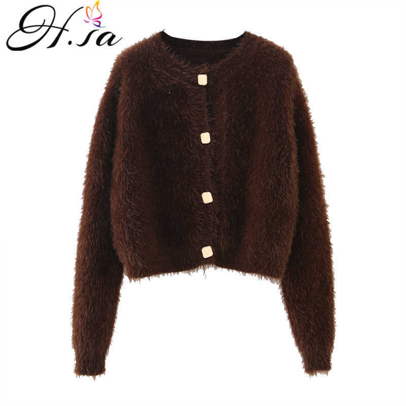 H.SA Women Casual Sweater Cardigans Soft Warm Mohair White Cardigans Long Sleeve Tops ropa mujer Black Mohair Sweater Coat 210716