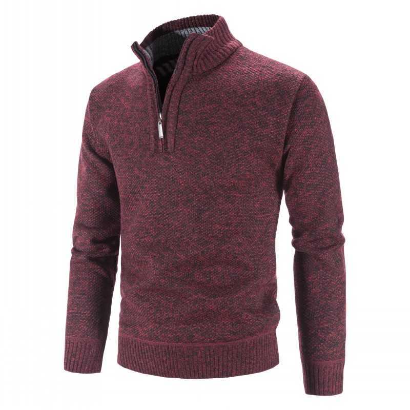 Autumn Winter Mens Solid Color Casual Sweater Men Stand Collar Fleece Sweater Male Zip Knit Slim Fit Knitted Pullover 3XL 211008