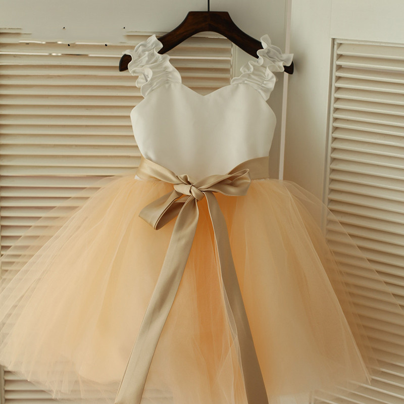 Champagne and Ivory Flower Girl Dresses with Sash Birthday Wedding Party Kids Clothing, White
Champagne and Ivory Flower Girl Dresses with Sash Birthday Wedding Party Kids Clothing, White