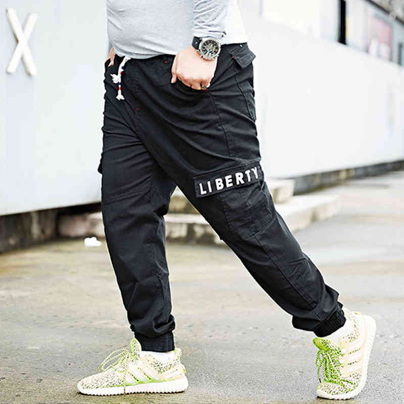 Men Plus Size Cargo Pants Fat Leisure Trouser Elastic Waist Tall Male Jogger Baggy Loose Slim Leg Blue Khaki Big Size 42 44 210518