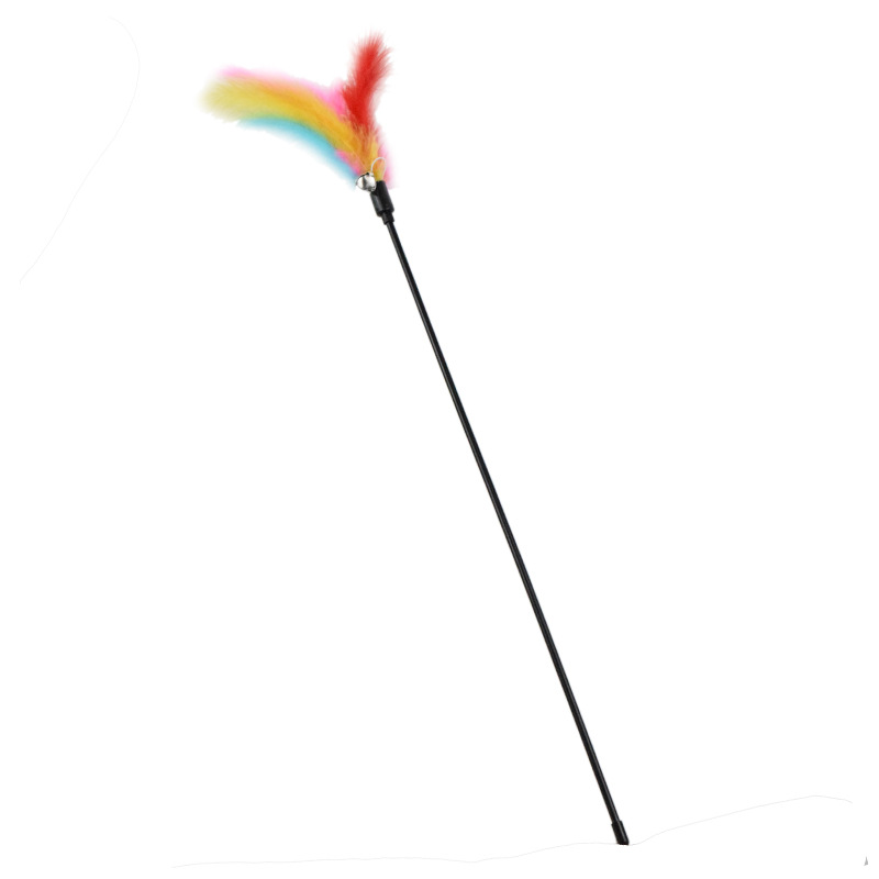 Rabbit Furs Pet Cat Toys Cats Teaser Wand Dog Feather Playing with bells elastoplastic products WY1336