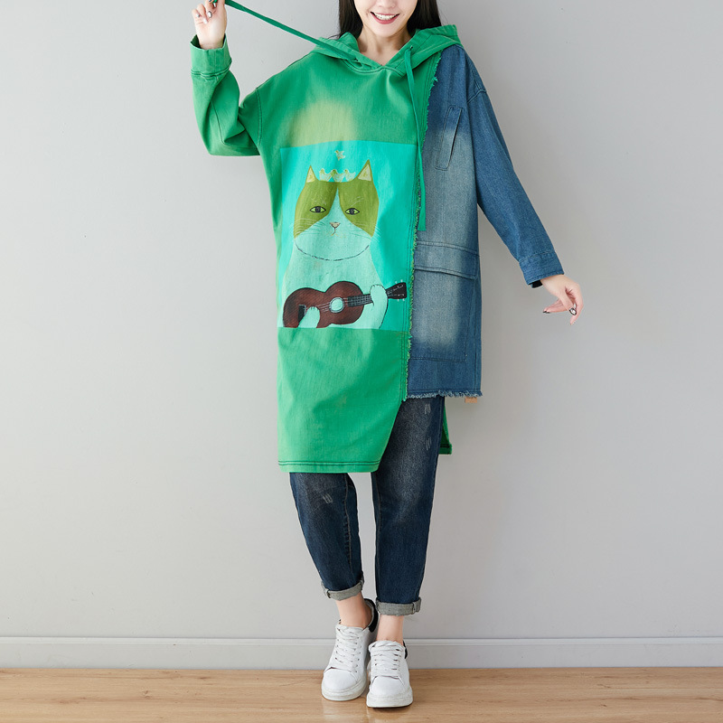 Johnature Autumn Winter Irregular Fashion Patchwork Cartoon Denim Pullover Hooded Sweatshirt All-match Women Sweatshirt 210521, Green
Johnature Autumn Winter Irregular Fashion Patchwork Cartoon Denim Pullover Hooded Sweatshirt All-match Women Sweatshirt 210521, Green