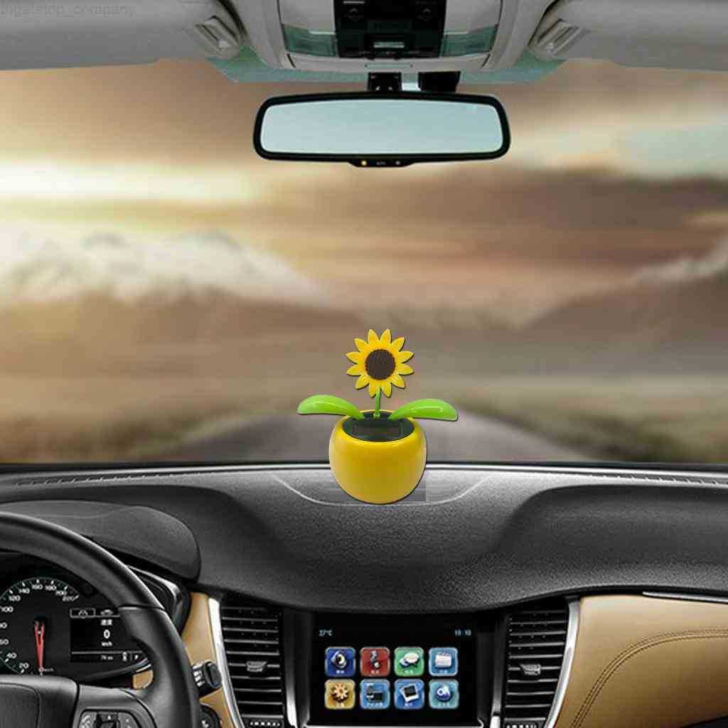 Powered Dancing Solar For Home Dahsboard Kid's Decor Pink Flower Nodding Figure Doll Toy Car