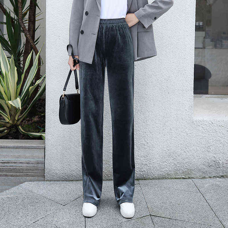 Women's Pants Straight Female Trousers Wide Leg Korean Style Fashion Streetwear Vintage Velvet Casual Loose Suits Office 211115