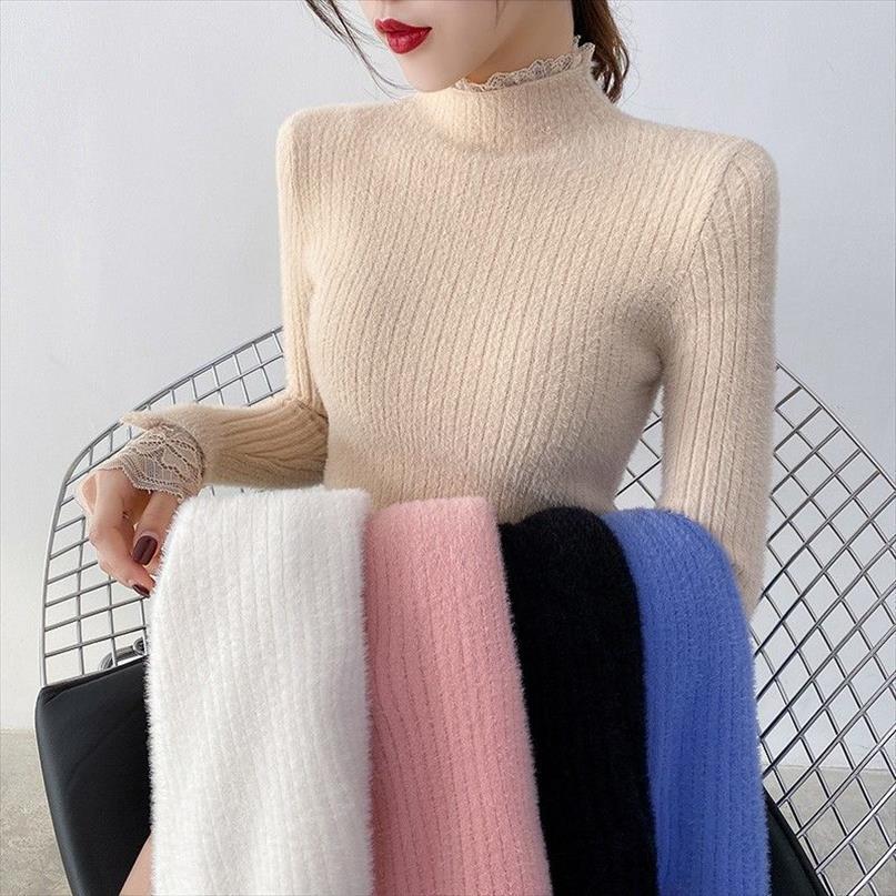 imitation mink velvet women womens sweater fall winter high neck lace stitching tight fitting knitted bottoming pullover, White;black
imitation mink velvet women womens sweater fall winter high neck lace stitching tight fitting knitted bottoming pullover, White;black