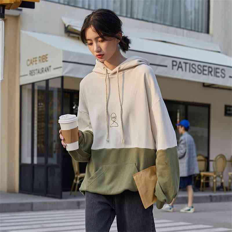 2021 autumn new Korean loose leisure college wind moss green hooded cartoon embroidery contrast color sweater women's fashion, Khaki
2021 autumn new Korean loose leisure college wind moss green hooded cartoon embroidery contrast color sweater women's fashion, Khaki