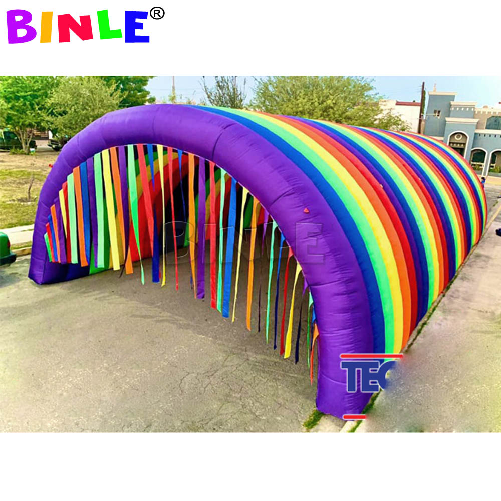 Colorful Large Inflatable Rainbow Tunnel Tent With Tassels Curtains,Event Entrance Gate Archway For Pary Decoration