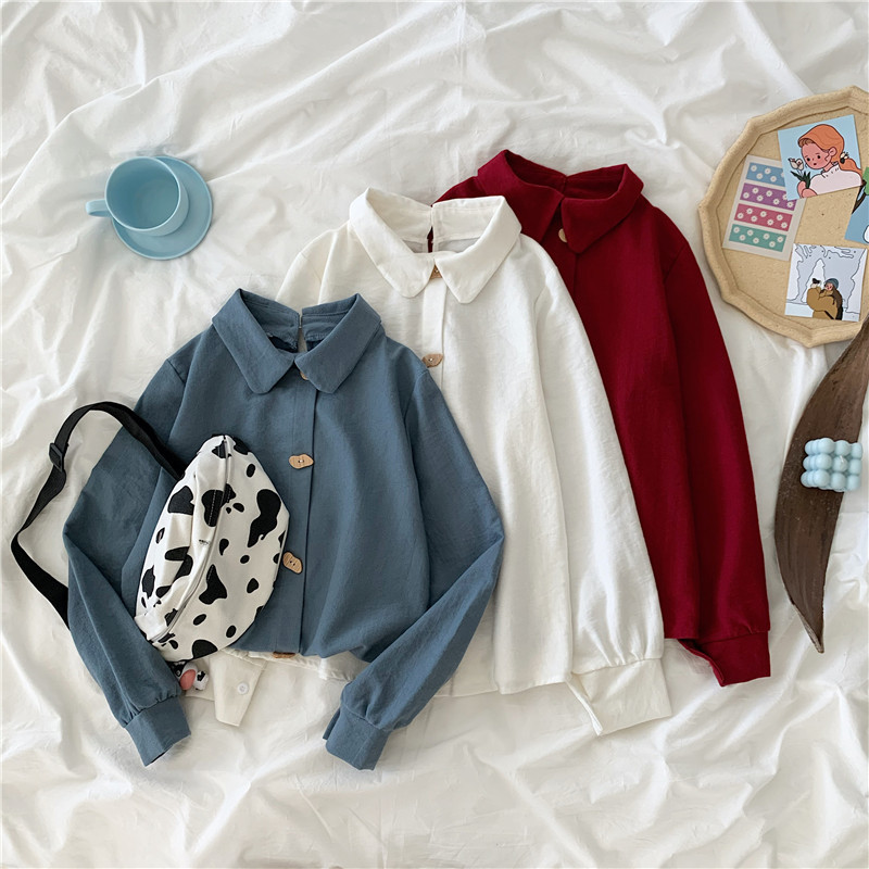 Autumn Office Lady Solid Button Cardigan Blouse Korean Style Cotton Long-Sleeve Shirt Women Tops Blusas 10796 210518