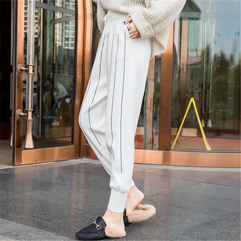 Autumn Winter Women Thick Knitting Pants High Waist Vintage Elegant Thin Casual Woolen 210520