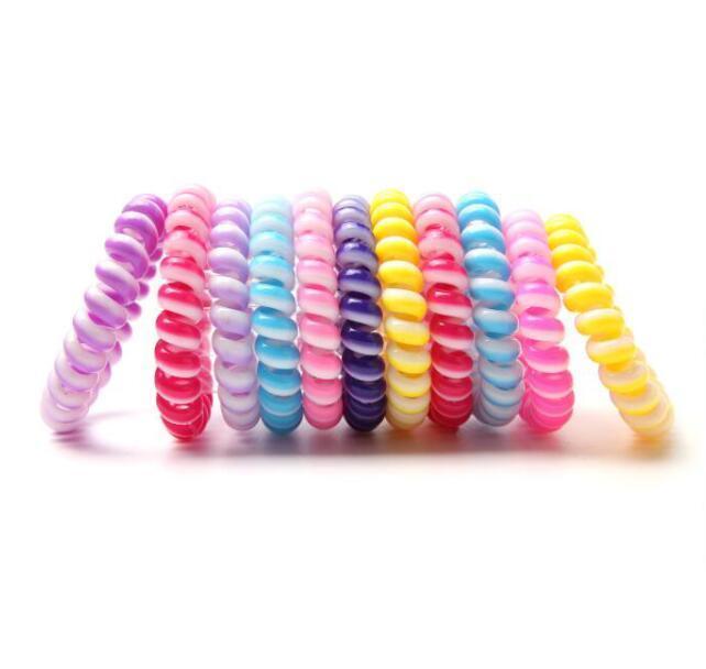 2021 Telephone Wire Cord Gum Hair Tie 6.5cm Girls Elastic Hair Band Ring Rope Candy Color Bracelet Stretchy Scrunchy