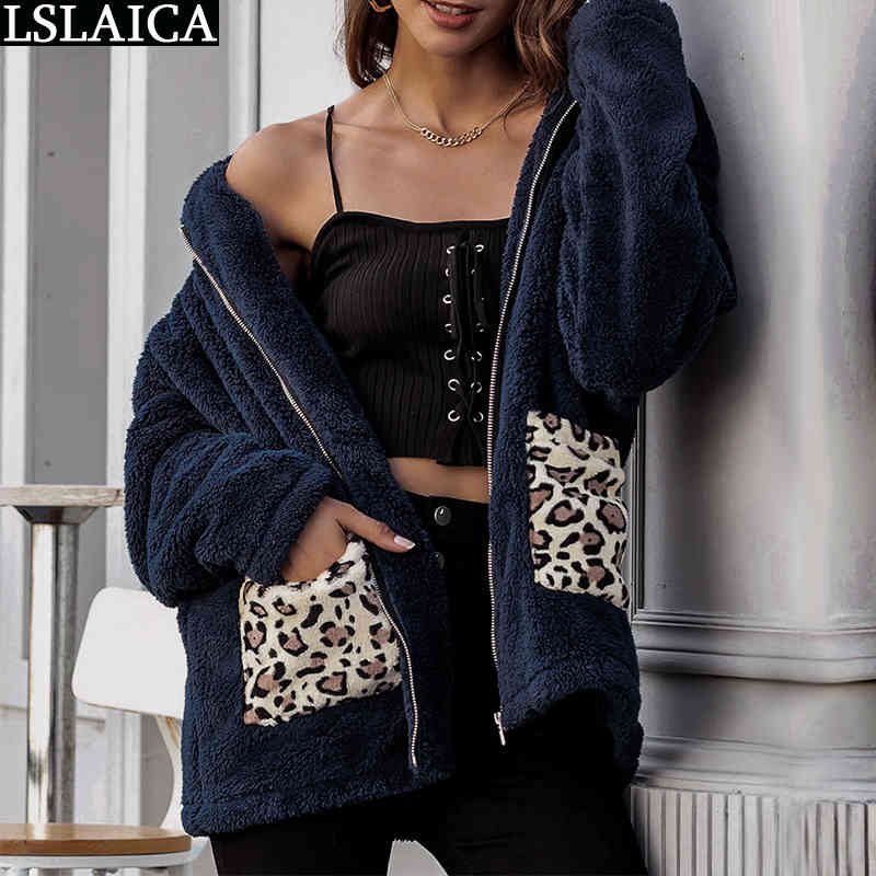 Woman Jacket Casual Long Sleeve Turn Down Collar Zipper Sweatshirt Loose Warm Coat Winter Clothes Women Home Wear Ropa Mujer 210520