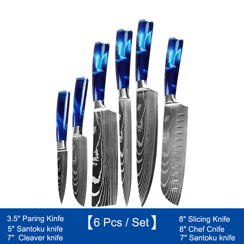 6 pcs/set kitchen chef's knife with resin handle Damascus pattern Japanese Meat Cleaver Slicing Utility Paring tools 3.5' 5' 7' 8
6 pcs/set kitchen chef's knife with resin handle Damascus pattern Japanese Meat Cleaver Slicing Utility Paring tools 3.5' 5' 7' 8