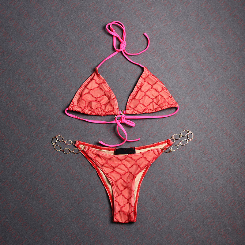 Personality Chain Swimsuits Swimwear Classic Letter Jacquard Bikinis Sets Birthday Gift for Lady Brand Two Pieces Set
