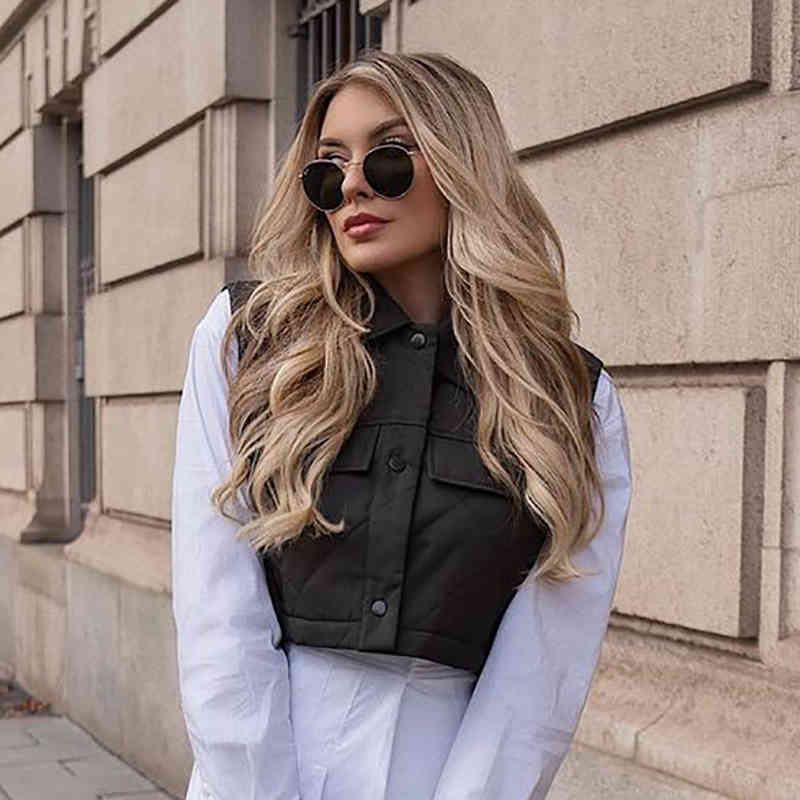 Army Green Women Sweet Short Vest Spring-autumn Fashion Ladies Streetwears Cute Waistcoats Vintage Girls Chic Tops 210430