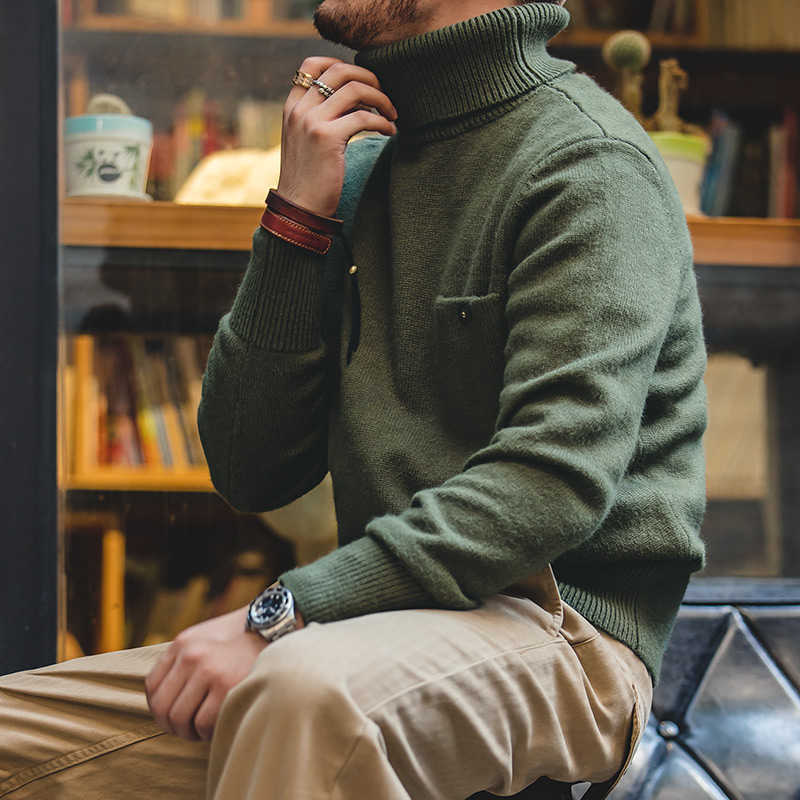 Turtle Neck Knitted Sweater Men Solid Cashmere Soft Oversized Thick Warm Men Pullovers Tops Sweater Knitting Elastic 210929