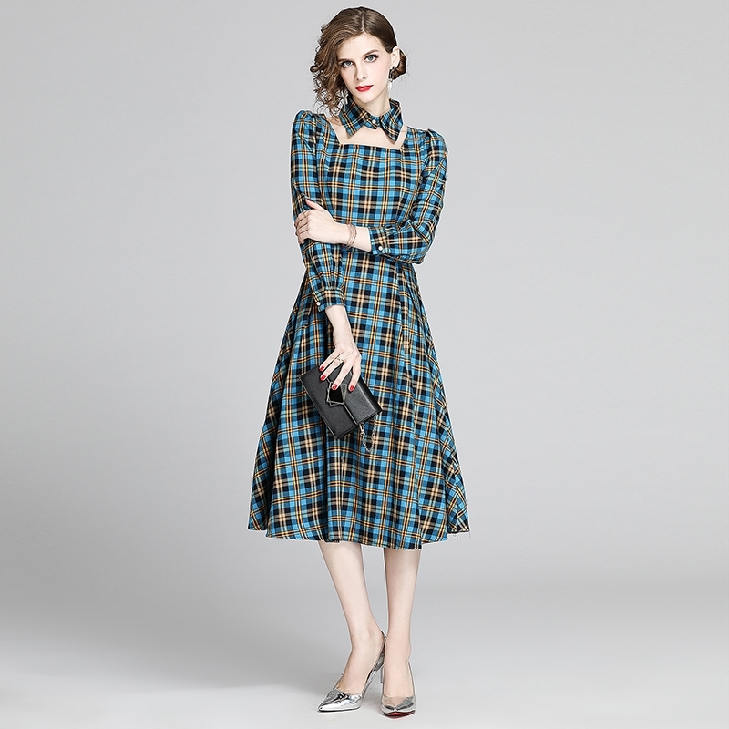Banulin Spring Vintage Plaid Printed A-line Party Dress Women's Long Sleeve Turn-Down Collar Elegant Office Lady Midi 210603, Blue
Banulin Spring Vintage Plaid Printed A-line Party Dress Women's Long Sleeve Turn-Down Collar Elegant Office Lady Midi 210603, Blue