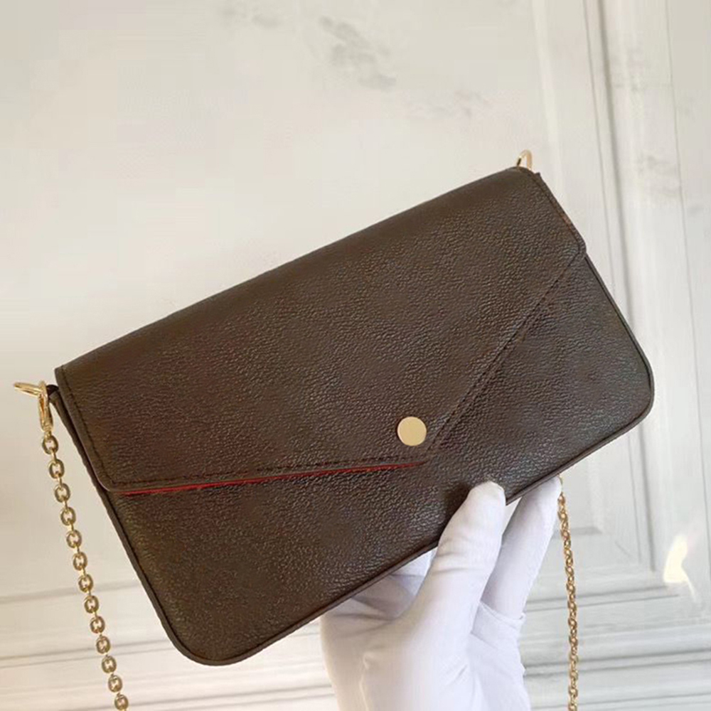Luxurys Women Wallet POCHETTE FELICIE Chain Bag Coin Purse Card Holders 3 piece set Shoulder Bags leather Wallets With Box, Brown flower rose red inside
Luxurys Women Wallet POCHETTE FELICIE Chain Bag Coin Purse Card Holders 3 piece set Shoulder Bags leather Wallets With Box, Brown flower rose red inside