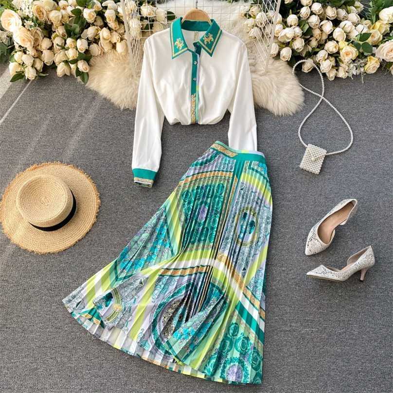 Spring Fashion Runway Midi Skirt Set's Long Sleeve Contrast Color Green White Shirt and Pleated Skirts Two Piece Suit 211106, Picture color
Spring Fashion Runway Midi Skirt Set's Long Sleeve Contrast Color Green White Shirt and Pleated Skirts Two Piece Suit 211106, Picture color