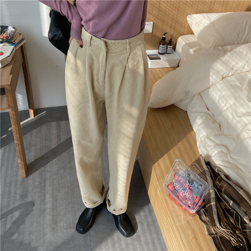 Sportswear Corduroy Retro Loose-fitting Harem Pants OL Elegant Women Solid Plus Thick Casual Female Trousers 210421