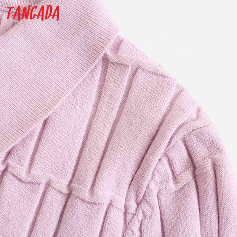 Women Striped Slim Crop Vintage Jumper Lady Fashion Knitted Cardigan Coat 3N34 210416