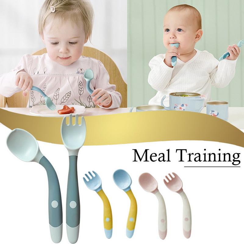 Dinnerware Sets Silicone Spoon For Baby Utensils Set Auxiliary Toddler Learn To Eat Training Bendable Soft Fork Infant Children Tablewa Free shipping