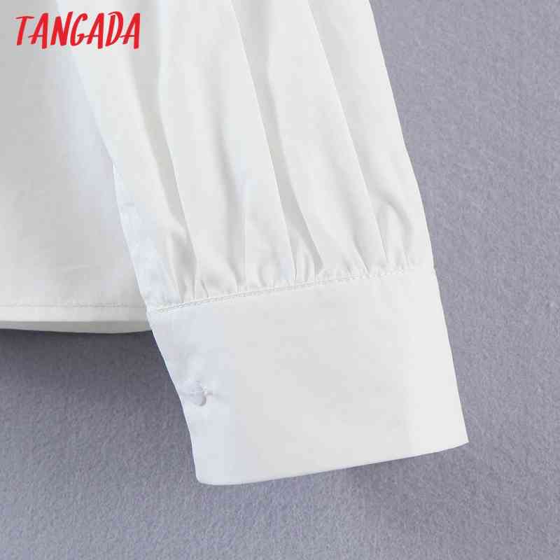 Women White Shirts Pleated Long Sleeve Solid Turn Down Collar Elegant Ladies Work Wear Blouses SL553 210416