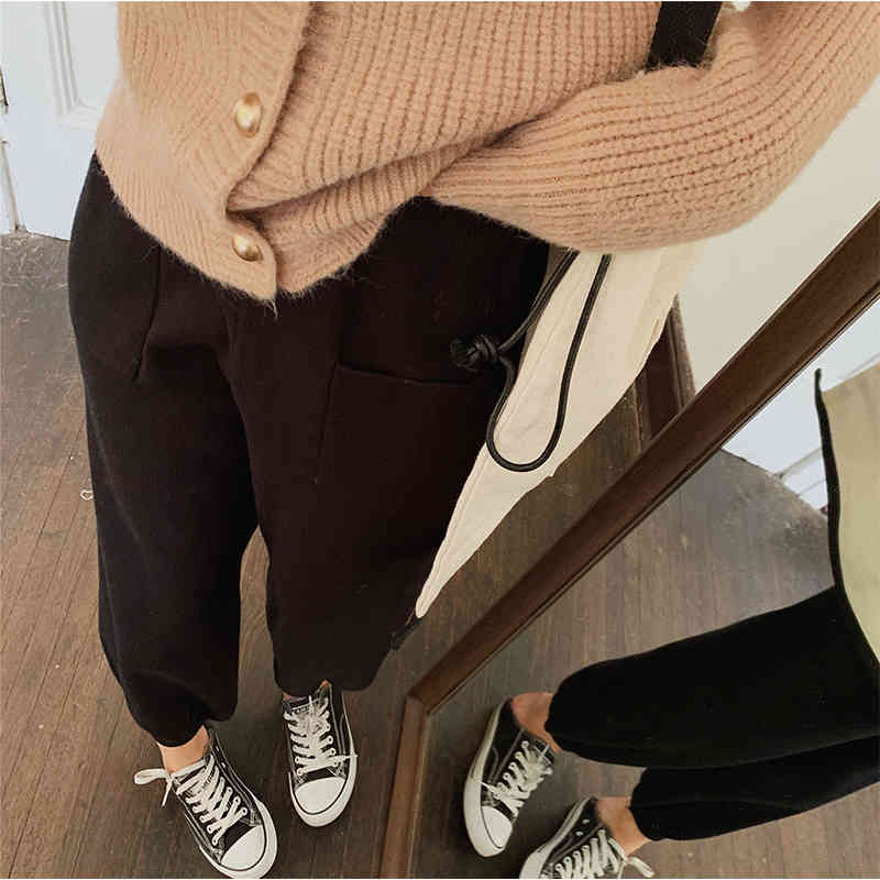 Nomikuma Autumn New Knitted Harem Pants Korean High Waist Solid Women Trousers Causal Femme Sweater Pants Mujer 6C798 210427