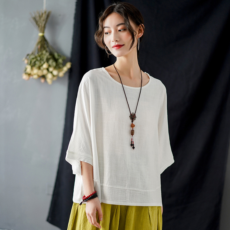 Johnature Women Cotton Linen T-Shirts Solid Color Bat Sleeve Summer O-Neck Vintage Women Clothing Plus Size T-Shirts 210521
Johnature Women Cotton Linen T-Shirts Solid Color Bat Sleeve Summer O-Neck Vintage Women Clothing Plus Size T-Shirts 210521