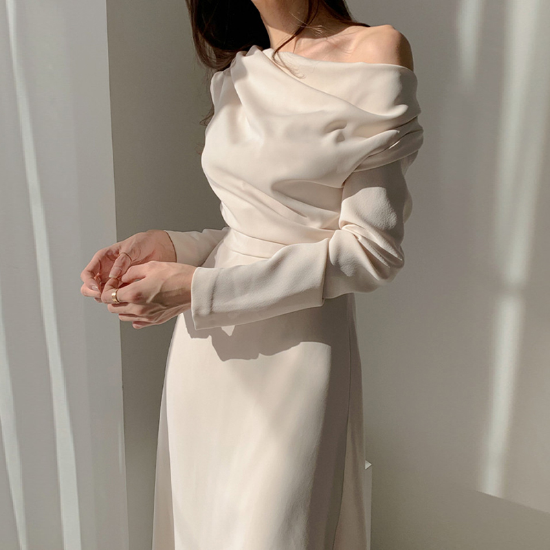 Long Sleeve Office Ladies Dresses Vestidos Slash Neck Black White Party Female Spring Summer Women 13067 210508