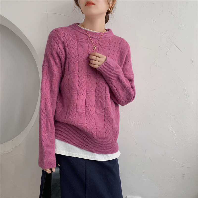 Twisted Knitted Women Sweater Pullover Full Sleeve O-neck Loose Solid Tops Korean Fashion Ladies Jumpers Femme 210514