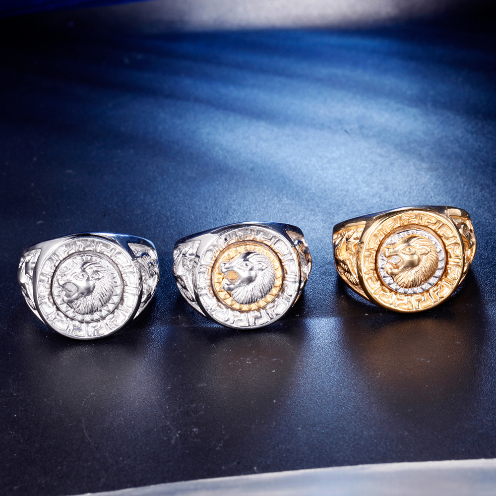 Fashion Classic Men's Punk Style Hip Hop Ring Band Cool Lion Head Gold Ring Jewelry