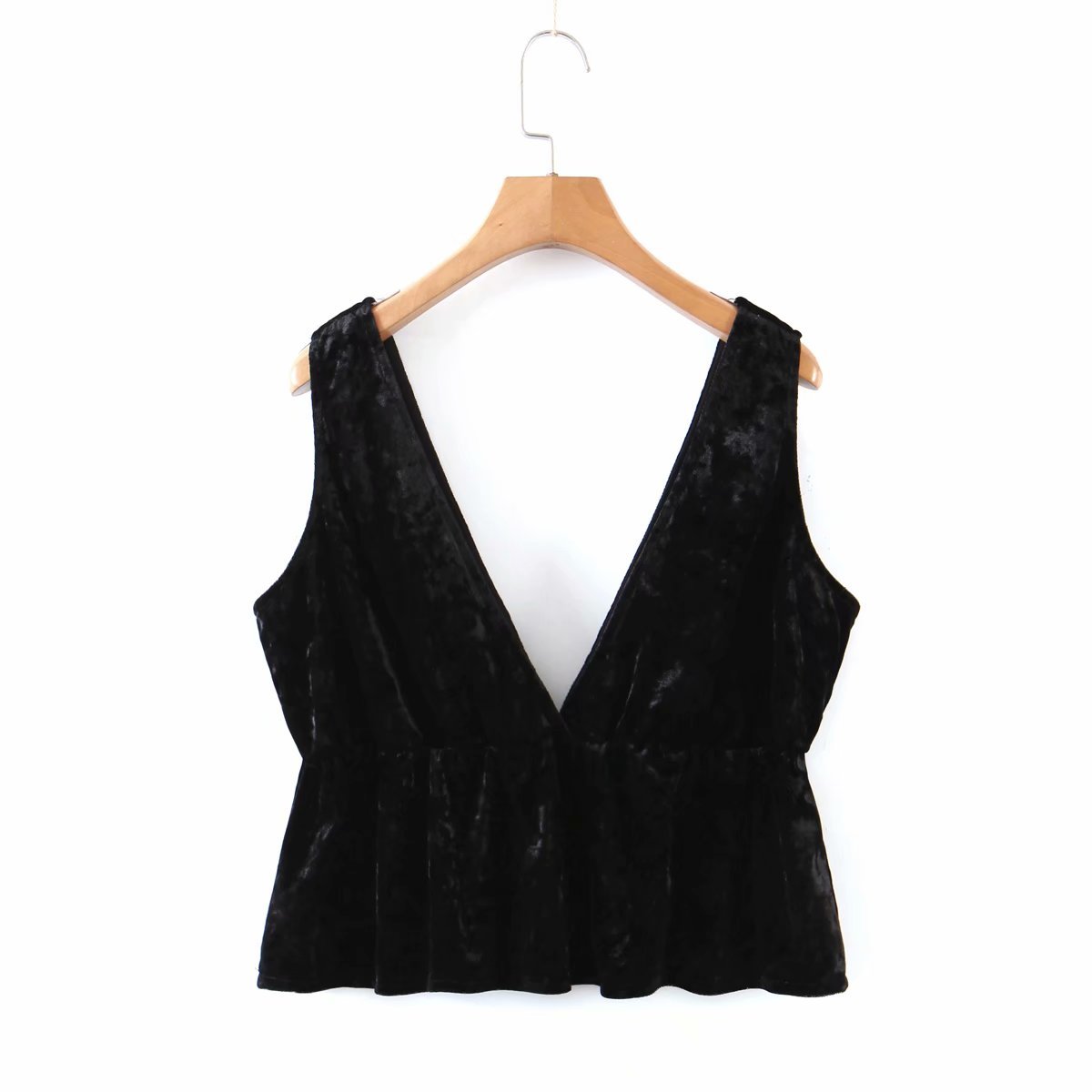 Sexy Woman Black V Neck Velvet Vest Spring Fashion Ladies Soft Slim Tank Female Elegant Streetwear Sleeveless Tops 210515