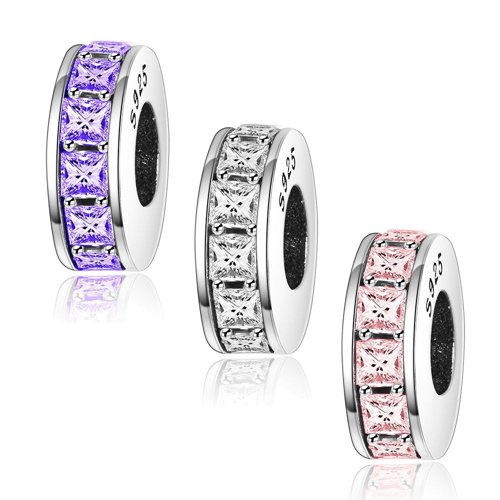 Fit Original Brand Charm Bracelet 925 Sterling Silver Austrian Spacer Round Beads With Colors CZ For Women Making Berloque