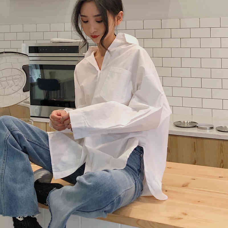 Autumn White Shirt Women Cotton Plus Size Vintage Ladies Tops Cardigan Long Sleeve Casual Loose Female Blouses Clothing 11456 210508