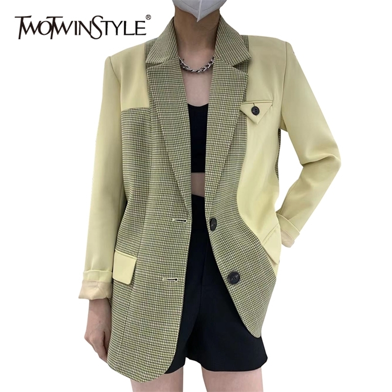 Plaid Patchwork Blazer For Women Notched Long Sleeve Hit Color Casual Blazers Female Fashion Clothing Spring 210524, Blue
Plaid Patchwork Blazer For Women Notched Long Sleeve Hit Color Casual Blazers Female Fashion Clothing Spring 210524, Blue
