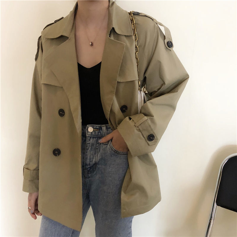 Khaki Women Casual Female Thin Elegant Short Trench Coat Tops Chic Streetwear Fashion Fresh Brief All Match Outwear 210421