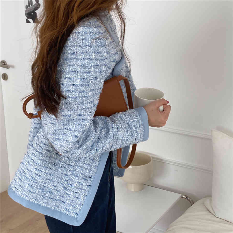 OL Notched Work Wear Woolen Blazer Jacket Autumn Winter High Quality Formal Women Blazers Suit Coat Female Tops 210421