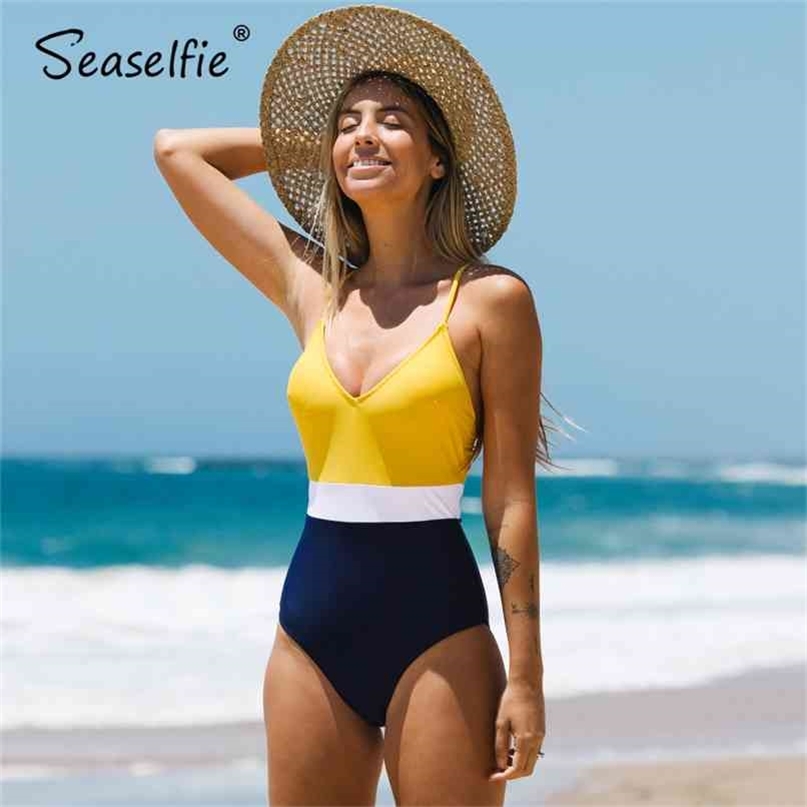 SEASELFIE Sexy Colorblock V-Neck Swimsuit Women Padded Cups Monokini Beach Bathing Suit Swimwear 210702, Ac21383m
SEASELFIE Sexy Colorblock V-Neck Swimsuit Women Padded Cups Monokini Beach Bathing Suit Swimwear 210702, Ac21383m
