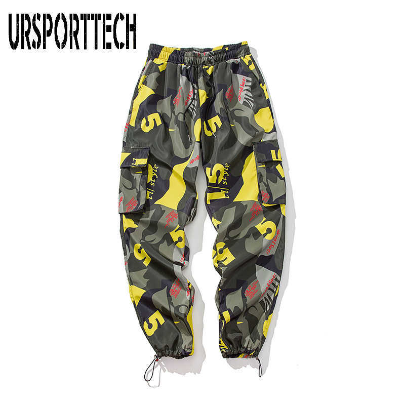 URSPORTTECH Spring Camouflage Cargo Pants Men Hip Hop Streetwear Harem Pants Fitness Trousers Comfortable Ankle Length Sweatpant 210528