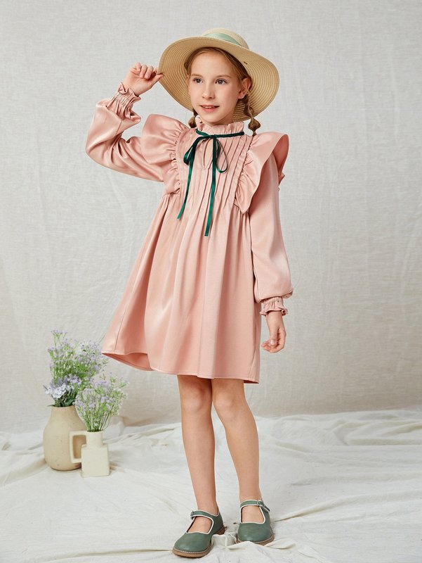X Anas Mrel Girls Tie Front Ruffle Trim Dress SHE