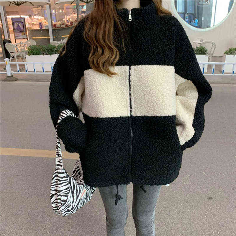 Winter women's coats fashion loose stand collar casual ladies clothes zipper ladies jacket lamb wool women's coat 211109