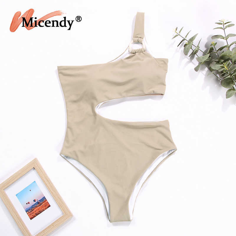Micendy One Shoulder Swimsuit Women Sexy Hollow Out Swimwear Summer Black Bathing Suits Beach Swim High Waist Piece Monokini 210611