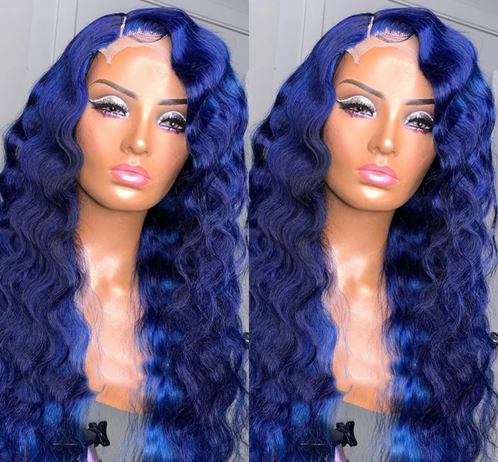 Free shipping Free Part Dark Blue/ Bury/613 Blonde Lace Front Wigs 13x4 Synthetic Glueless Preplucked Kinky Curly Wig for Black Women